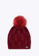 Czapki damskie - Damska czapka zimowa z pomponem bordowa - miniaturka - grafika 1