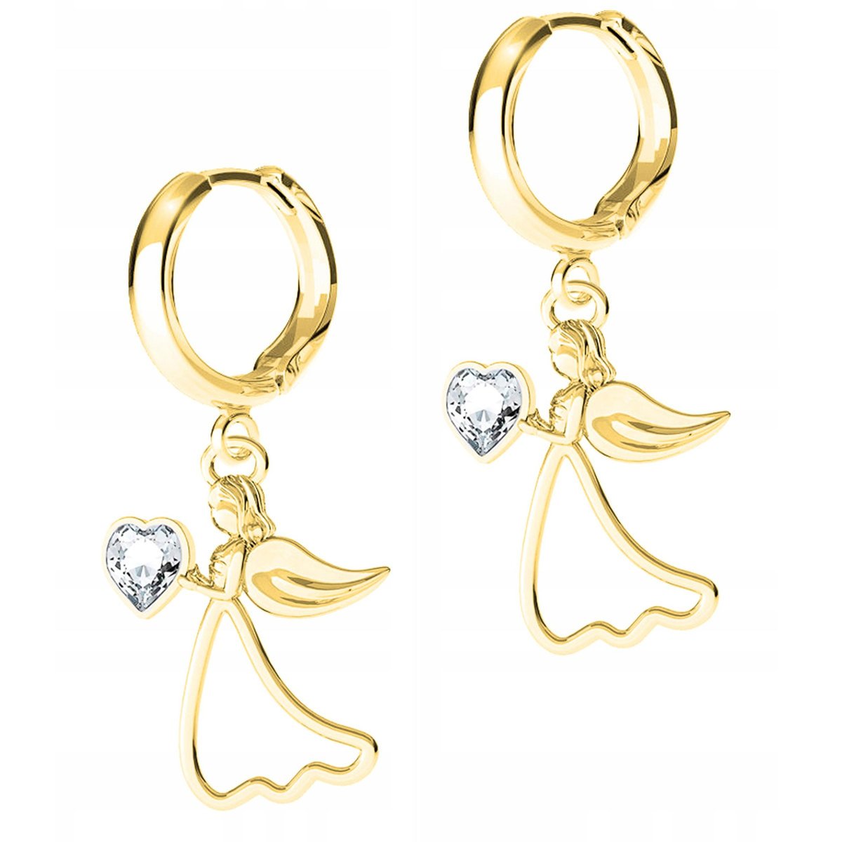 Złote Kolczyki Anioł z Sercem Serduszkiem Anioły Aniołki SREBRO 925