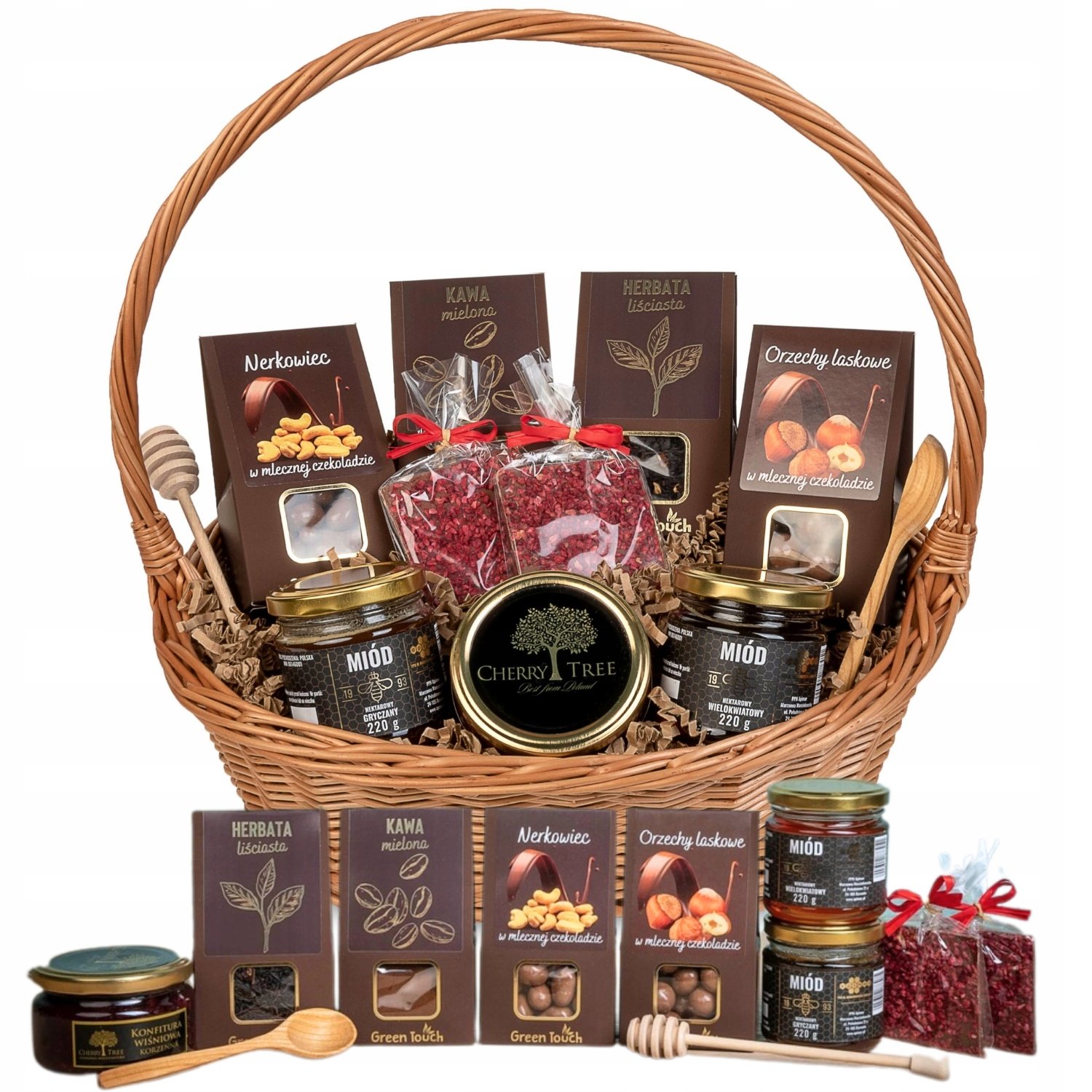 Kosz Prezentowy Wiklinowy Zestaw Herbata Bakalie Na Urodziny Ślub