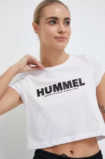 Koszulki sportowe damskie - Hummel t-shirt bawełniany kolor biały - grafika 1