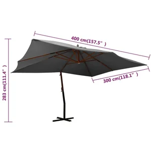 Wiszący parasol z drewnianym słupkiem, 400x300 cm, antracytowy - Parasole ogrodowe - miniaturka - grafika 9