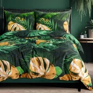 Pościel - Darymex Pościel satynowa 140x200 liście dżungla ciemno zielona 1527/1 z 1 poszewką 70x80 Satynlove 24 - miniaturka - grafika 1