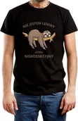 Koszulki męskie - T-SHIRT MĘSKI NA PREZENT LENIWIEC ŚMIESZNA KOSZULKA CZARNA R-S A690 - miniaturka - grafika 1