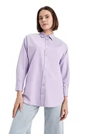 Bluzki damskie - DeFacto Damska bluzka z długim rękawem, koszula z guzikami, do noszenia na co dzień, fioletowy, M - miniaturka - grafika 1