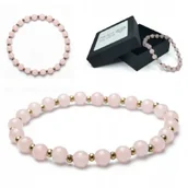 Bransoletki - Bransoletka Z Kamieni Naturalnych 6mm Kwarc Różowy Na Gumce Hematyt Damska - miniaturka - grafika 1