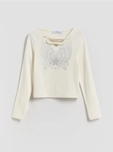 Reserved - Koszulka z metalicznym nadrukiem - złamana biel - Bluzki dla dziewczynek - miniaturka - grafika 1