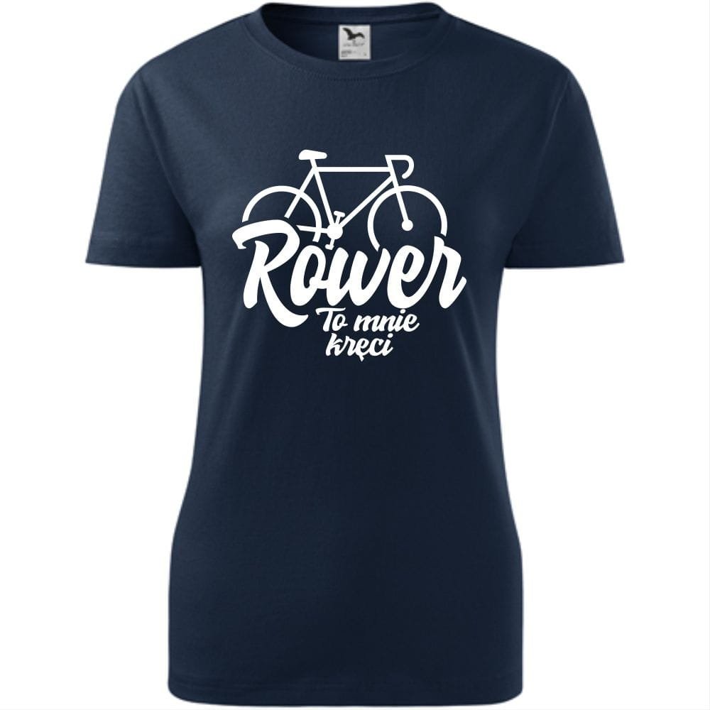 Damska Koszulka Nadruk Rowerowa Rower to mnie kręci Prezent dla Rowerzystki ciemny granat XS