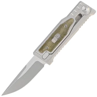 Nóż grawitacyjny Reate Mini EXO OTF Gravity Drop Point Bead Blasted Titanium/Green Micarta, Stonewashed CPM 3V - Noże - miniaturka - grafika 1