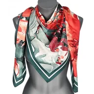 Apaszki i szaliki damskie - Chusta damska DUŻA 130x130 satynowa w KWIATOWY WZÓR MAKI GE-17 - miniaturka - grafika 1