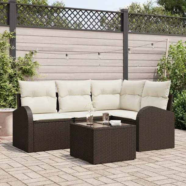 Zestaw Sofa Ogrodowa, 4 części, Brązowo-Biały, Rattan Naturalny