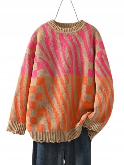 Plus Size Damski Sweter Wielokolorowy Klasyczny 48 Łyb