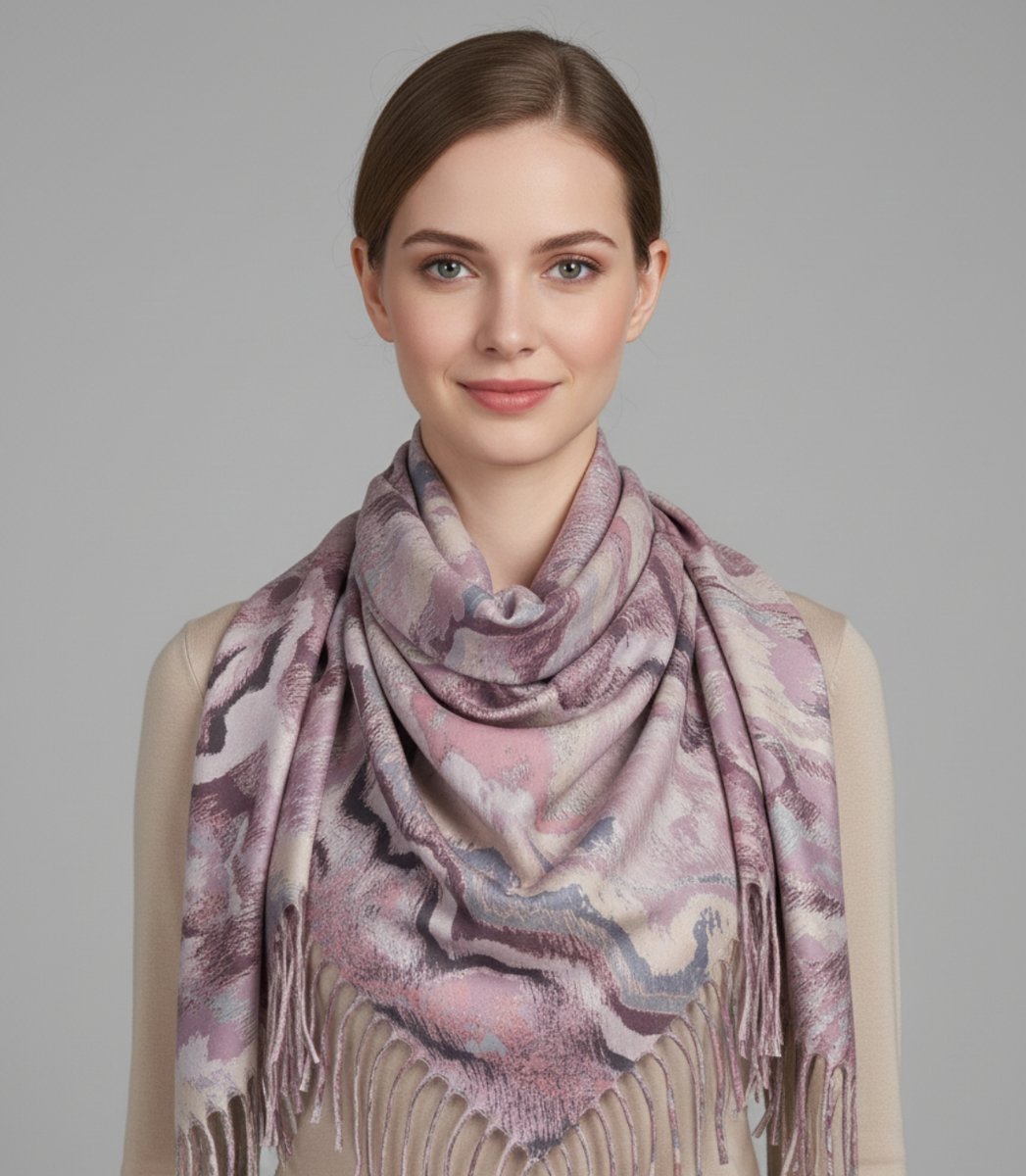 Chusta szal szalik z falistym delikatnym wzorem z frędzlami