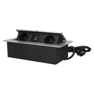 Gniazdka elektryczne - Gniazdo meblowe wpuszczane w blat z płaskim frezowanym rantem, ładowarką USB i przewodem 3m, 2x2P+Z, 2xUSB, srebrne - miniaturka - grafika 1
