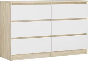 Komoda 120 cm z sześcioma szufladami w stylu skandynawskim, kolor: dąb sonoma/biały, Wymiary: 120 cm x 39 cm x 78 cm - Komody - miniaturka - grafika 1