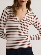 Bluzki damskie - Reserved - Longsleeve polo w paski - bordowy - miniaturka - grafika 1