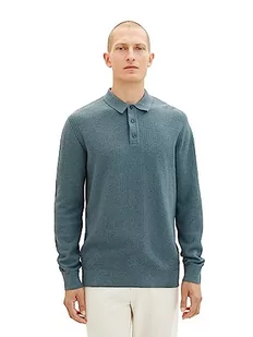 TOM TAILOR Męska koszulka polo z dzianiny z bawełny, 32714-dusty Dark Teal Melange, S - Koszulki męskie - miniaturka - grafika 1