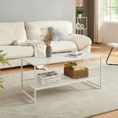 Ławy i stoliki kawowe - Stolik kawowy 'Ruokolahti' z półką stalową 102x43x46cm Biały - miniaturka - grafika 1