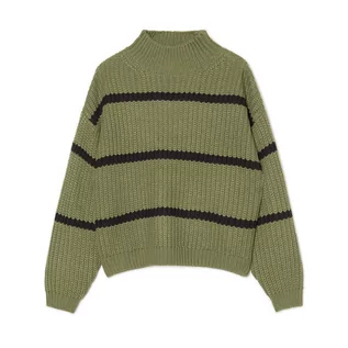Swetry damskie - Cropp - Zielony sweter w paski z golfem - Khaki - grafika 1
