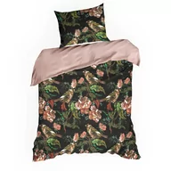 Pościel - Pościel satynowa SPRING 140x200 Eurofirany czarna pudrowy róż kwiaty ptaki zaczarowany ogród - miniaturka - grafika 1