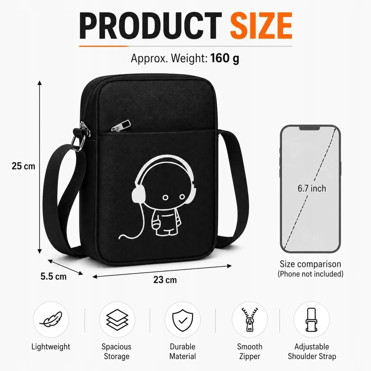 TORBA MŁODZIEŻOWA 25CM 23CM NA RAMIĘ NERKA SASZETKA CZARNA UNISEX