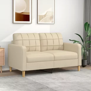 vidaXL 2-osobowa sofa, kremowa, 140 cm, tapicerowana tkaniną - Sofy i kanapy - miniaturka - grafika 1
