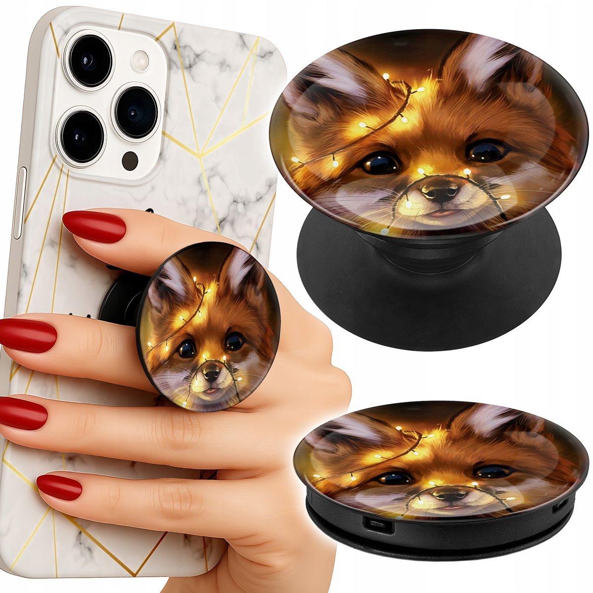 Uchwyt do telefonu Popsocket na palce/stojak SŁODKI LISEK ZWIERZĘTA LEŚNE
