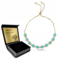 Bransoletki - Bransoletka Pozłacana Srebrna Turecka Łza Cyrkonie Turkus Elegancka Grawer - miniaturka - grafika 1