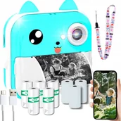 Drukarki kart i etykiet - 2.0 DRUKARKA APARAT NATYCHMIASTOWY DO ZDJĘĆ NIEBIESKI 3w1 + 8 ROLEK - miniaturka - grafika 1