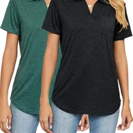 Bluzki damskie - TEMU Koszulka Damska Casual z Dekoltem w Serek - Miękki, Oddychający Materiał, Regularny Krój, Krótki Rękaw na , Jednokolorowa Koszulka w - miniaturka - grafika 1