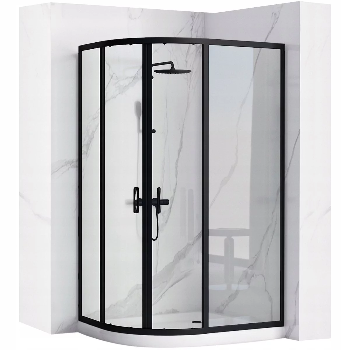 Czarna asymetryczna kabina prysznicowa rozsuwana 100x80 cm Look Rea Black