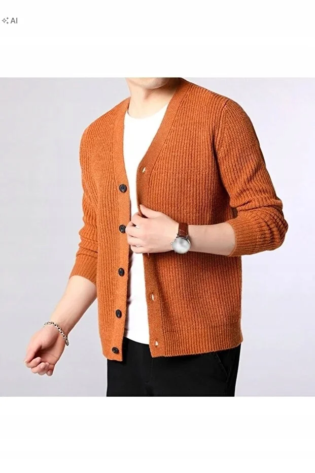 MĘSKI SWETER PRĄŻKOWANY KARDIGAN W STYLU CASUAL M 5IA