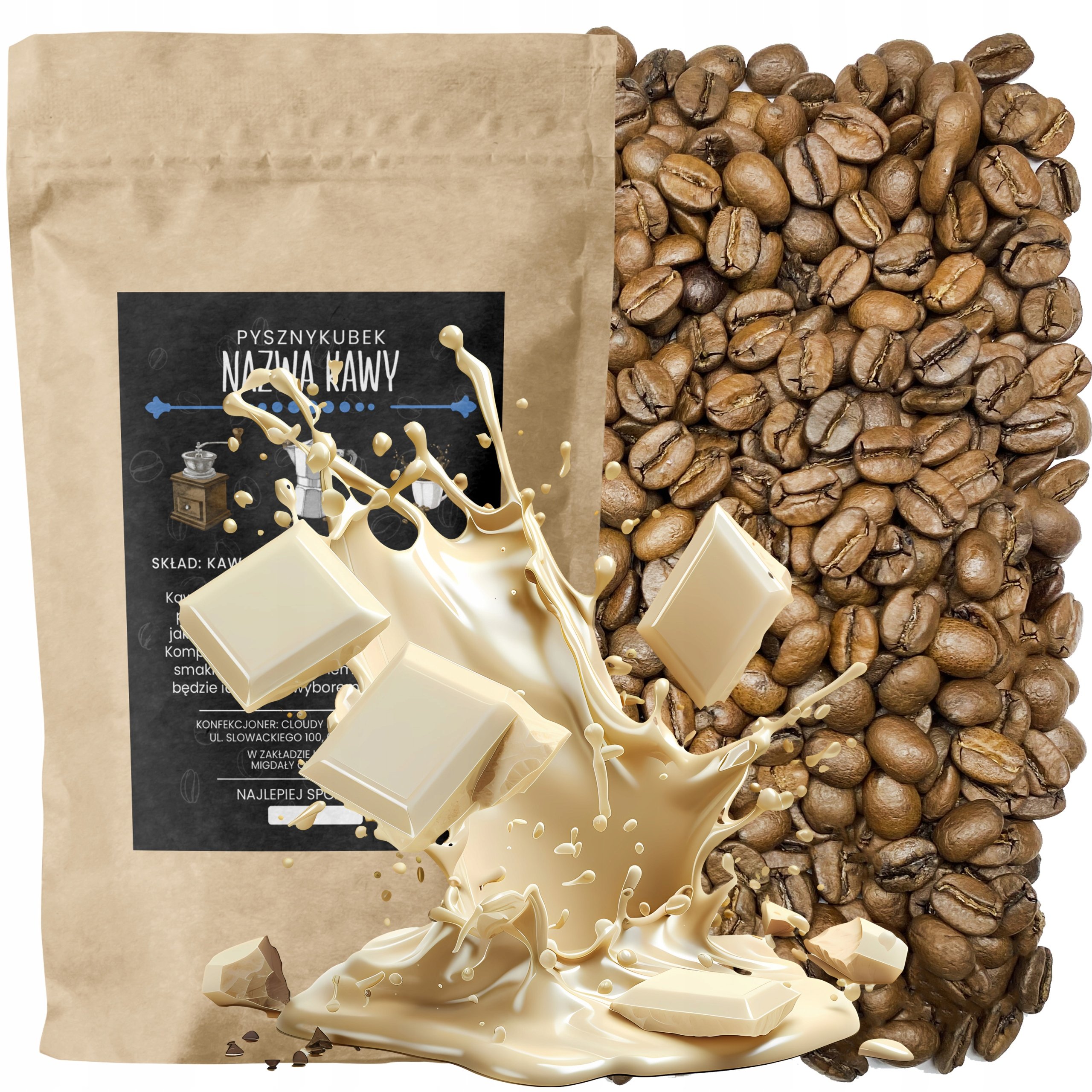 Kawa smakowa Biała Czekolada 1000G 1KG ziarnista arabica