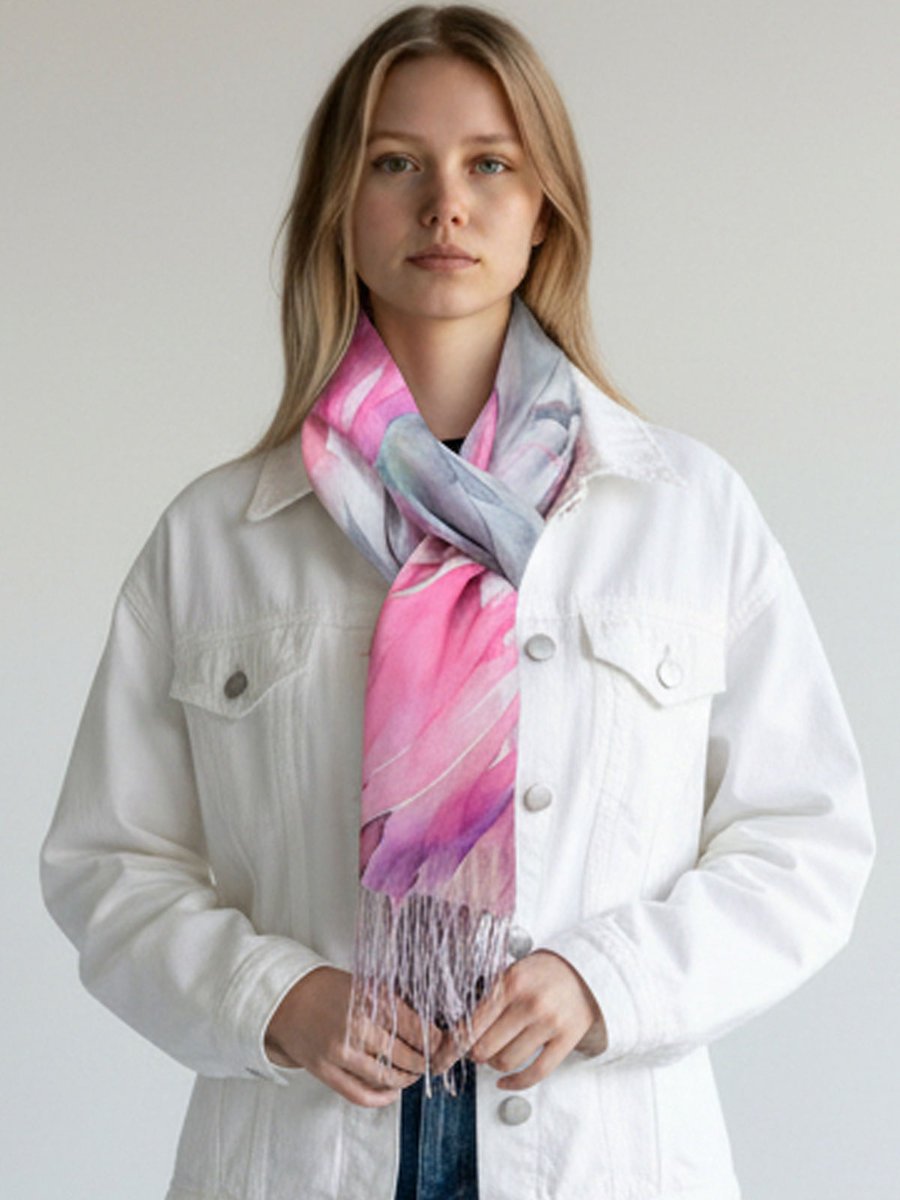 Szalik z frędzlami różowy