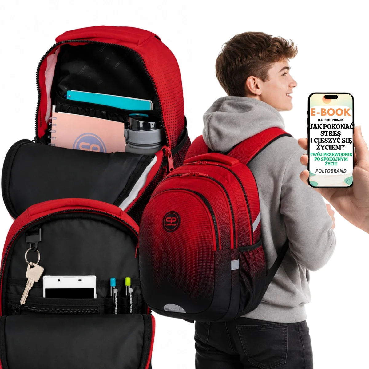 PLECAK dla DZIEWCZYNKI do SZKOŁY CoolPack JERRY Gradient Cranberry A4 19L + E-BOOK-1