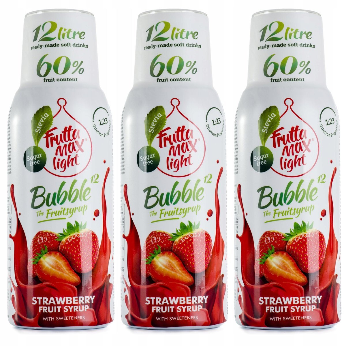 Zestaw 3 koncentratów do Saturatora FruttaMax Truskawka Light bez Cukru 3x 500 ml