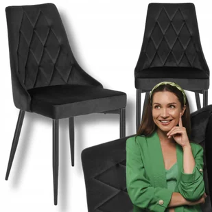 Krzesło Tapicerowane Welurowe Glamour Do Jadalni Kuchni Salonu Cork Czarne - Krzesła - miniaturka - grafika 1