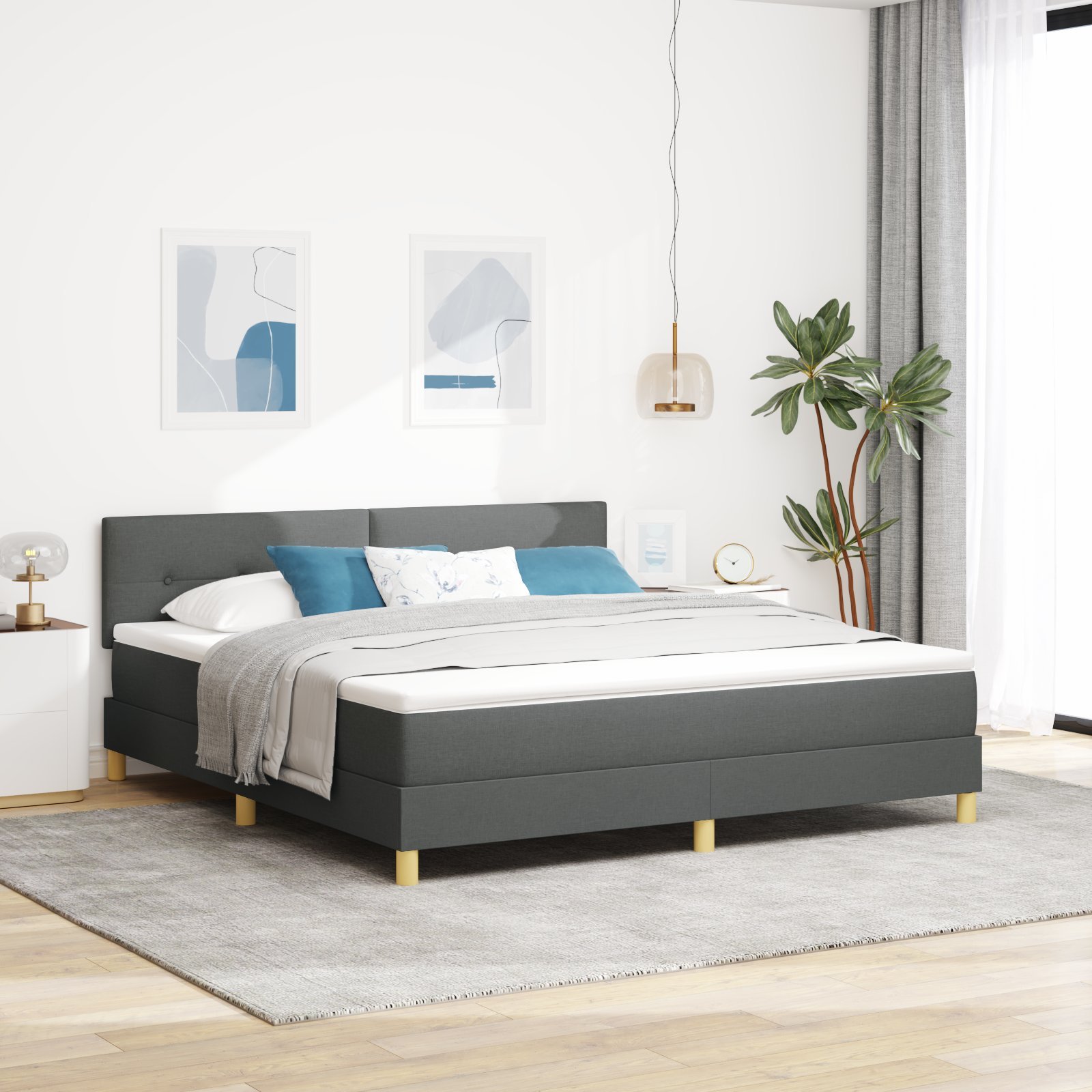 vidaXL Łóżko typu box spring z materacem i LED Ciemnoszare 180x200 cm Tkanina
