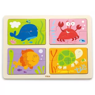 VIGA Drewniane Puzzle Zwierzęta Morskie 4w1 - Puzzle - miniaturka - grafika 1