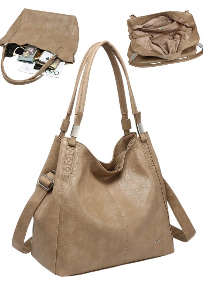 Torebka Torba Damska Shopper LUIGISANTO Format A4 Pasek V6600 Beige/Taupe