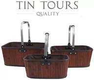 Kosze wiklinowe - KOMPLET 3 BRĄZOWYCH BAMBUSOWYCH KOSZYKÓW ZE SKŁADANYMI UCHWYTAMI - miniaturka - grafika 1