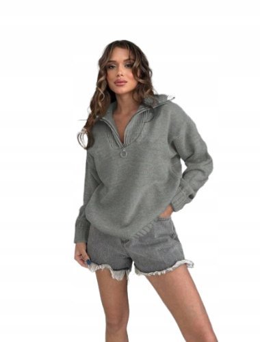 SWETER GOLF Z ZAMKIEM KLASYCZNY DAMSKI SZARY ŁRJ