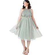 Sukienki - Maya Deluxe Damska sukienka midi ozdobiona wiązaniem na szyi dla druhny, zielona lilia, 24 - miniaturka - grafika 1