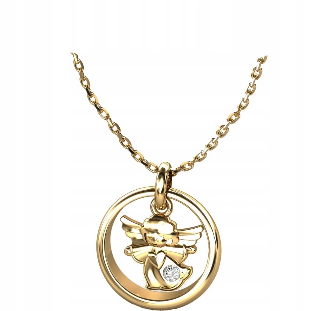 Zawieszka srebrna pozłacana ANIOŁEK z cyrkonią