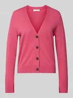 Swetry damskie - Kurtka z dzianiny o kroju slim fit z mieszanki bawełny i lnu - miniaturka - grafika 1
