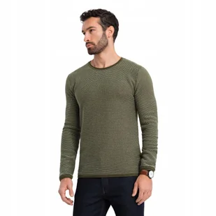 Dzianinowy męski sweter w strukturalne kropki oliwkowy V2 OM-SWSW-0118 XL - Swetry męskie - miniaturka - grafika 1