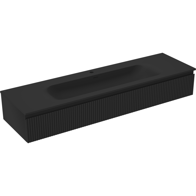 Mexen Rivel szafka łazienkowa 160 cm z umywalką Vela, 1 szuflada, ryflowana , czarna mat - 91A20-16023-1-BF71-W23M71