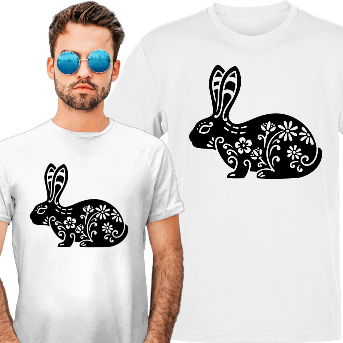 Koszulka męska Królik Zając Wiosna Kwiaty L