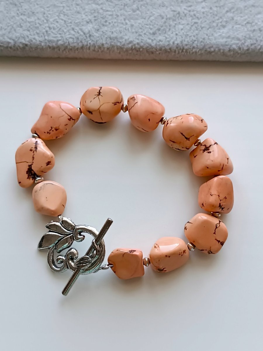 Pomarańczowa Bransoletka Z Howlitu Kamień Ozdobne Zapięcie Skobel