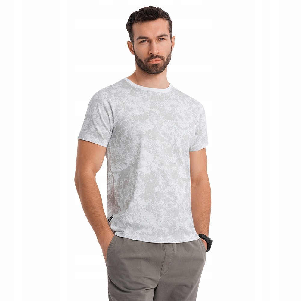 Wzorzysta bawełniana męska koszulka modna biała Ombre OM-TSFP-0223 V1 r XL