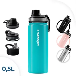 Wessper Activemax Steeline Butelka Termiczna, Termos 0,5L W Kolorze Stalowym Turkusowym - Shakery i bidony sportowe - miniaturka - grafika 1